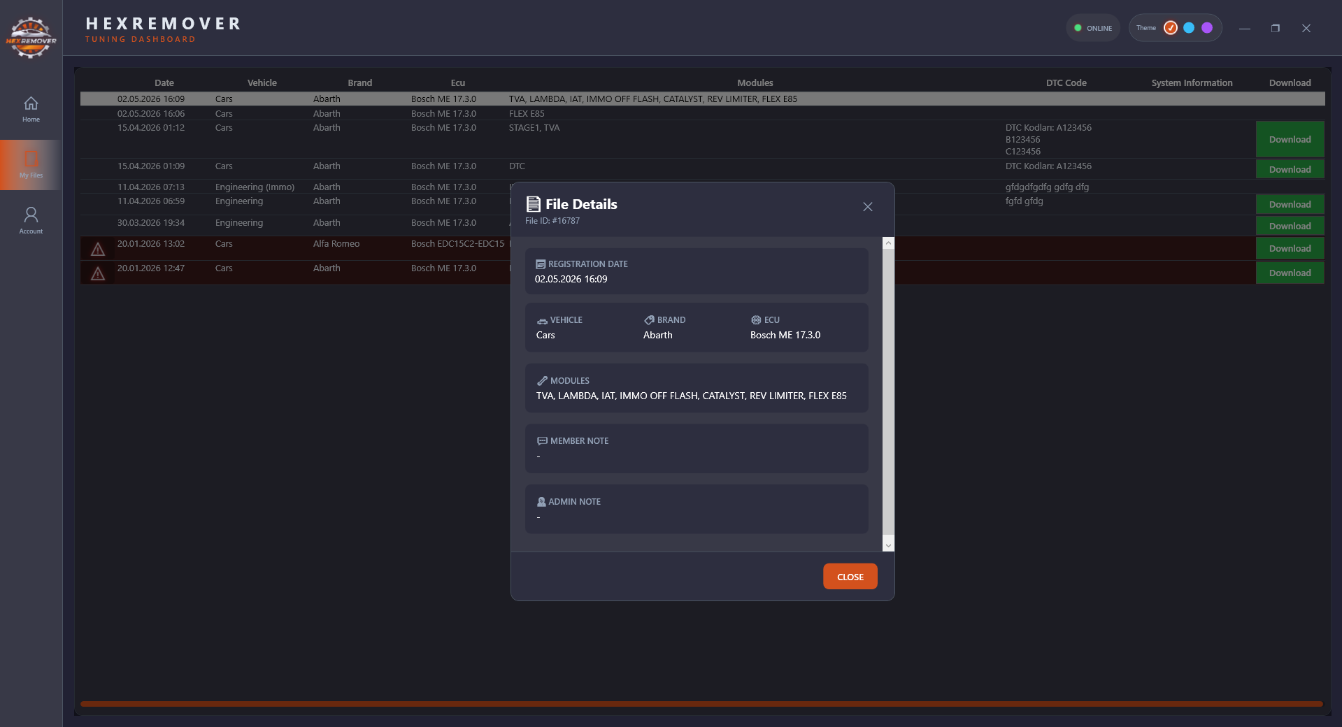 Tuning Options Panel
